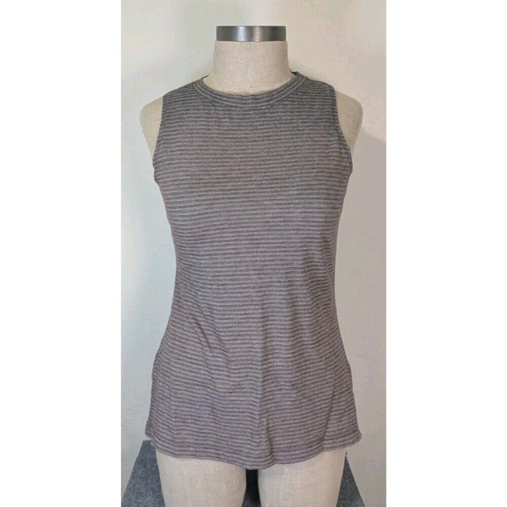 Athletic Works Gray Striped High Neck Tank Top Large 12/14 Cotton Blend Active